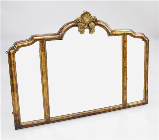 An 18th century style walnut tripartite wall mirror, W.4ft 5in.